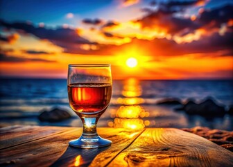 Vibrant sunsetinspired liqueur glows in a glass, inviting relaxation and warmth