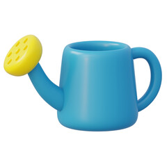 3d blue watering can with a cheerful yellow sprinkler head for gardening