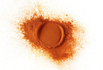 Spicy chili red pepper frame, milled dry paprika in shape circle isolated on white, clipping path	