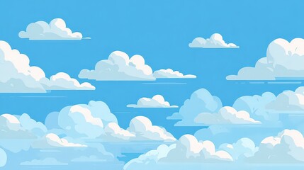 Pixelated Light Blue Sky Filled with Puffy White Clouds in an Eight Bit Retro Style Digital Artwork Perfect for Backgrounds or Graphic Elements