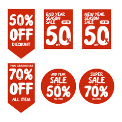 Simple 50 70 percent sale discount label set, vector label illustration.