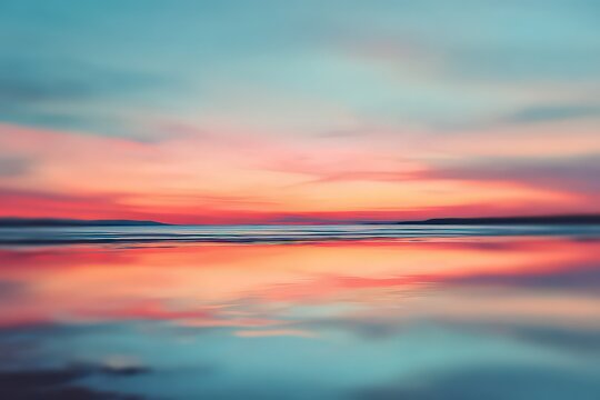 Abstract Sunset Reflection Over Still Water Displaying Orange And Blue Hues - Powered by Adobe