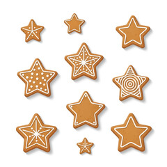Festive StarShaped Gingerbread Cookies with Intricate Icing Designs.