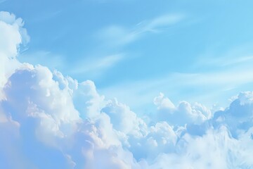 Dreamy Sky with Cumulus Clouds and Blue Gradient Background