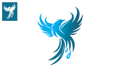 Obraz premium BLUE GREAT ABSTRACT PHOENIX BIRD LOGO, silhouette of fantasy bird flying vector illustrations