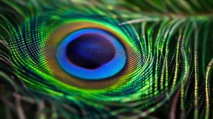 Naklejka premium Close Up of Peacock Feather Reveals Vibrant Colors and Intricate Detail