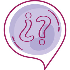 Purple Speech Bubble Icon with Two Question Marks Inside on Transparent Background representing confusion uncertainty or inquiry