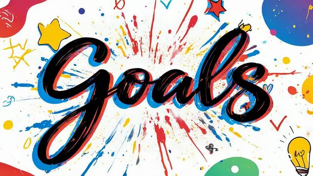 Bold "Goals" calligraphy on a splash background