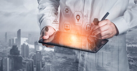 AI learning system involves deep learning, supervised machine learning, and natural language processing. AI learning diagram shows how AI advances learn in automation and data processing. Spline
