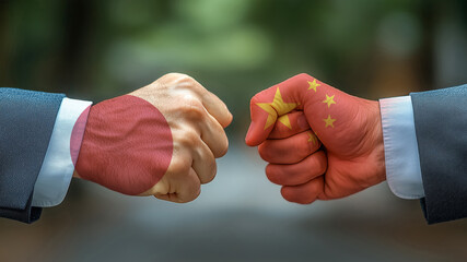 Symbolic Fist Bump Representing Cooperation and Dialogue Between Japan and China