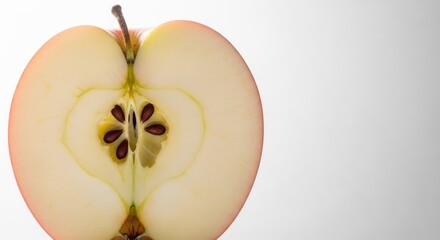 Translucent Slice: A Delicate Apple Interior Displaying Seeds and Structure