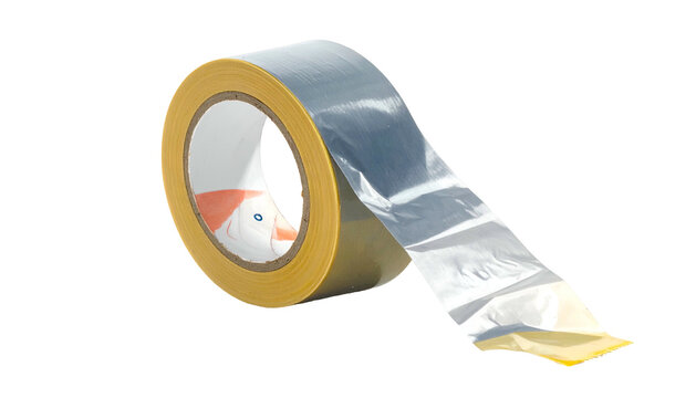 Roll of duct tape silver color on clear background partly unrolled