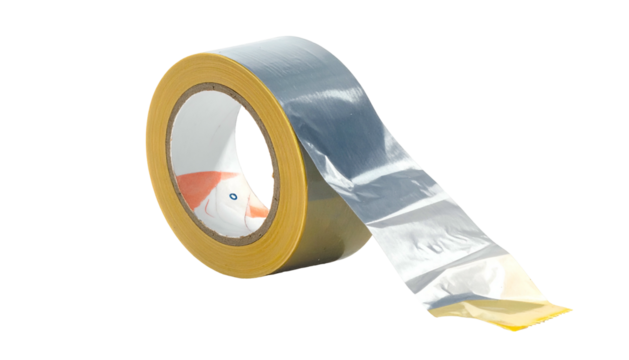 Roll of duct tape silver color on clear background partly unrolled