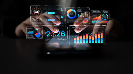 Fototapeta premium Data analytics and big data strategy for real-time analytics, predictive data modeling, business intelligence analytics, and data-driven decision-making in modern digital businesses. Spline