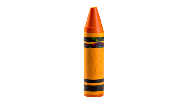 Orange crayon, mostly used, on a stark black background