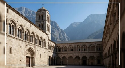 Architectural grandeur: the Visoki Decani monastery cloister framed by mountains