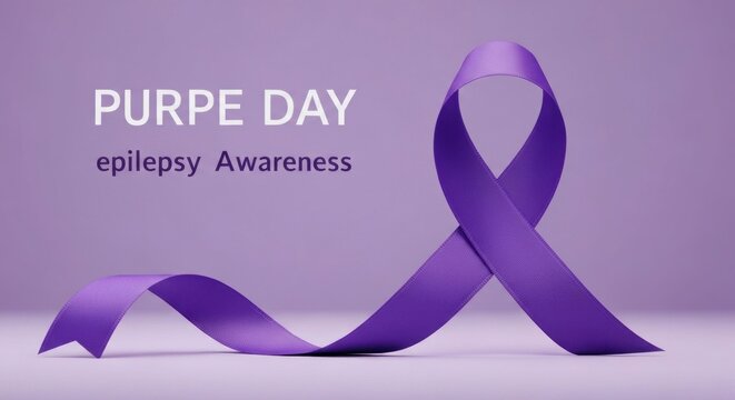A purple ribbon, text promoting "Purpe Day" for epilepsy awareness