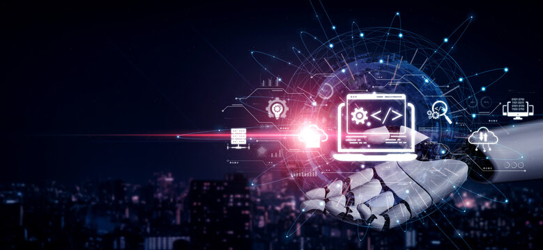 AI streamlines web development with smart coding tools, interface automation, and futuristic design systems for building efficient online platforms. Artificial intelligence spline