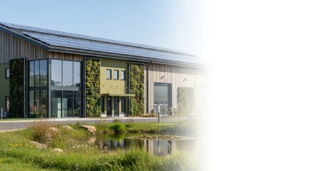 Ecological building with solar panels and vertical garden for sustainable living