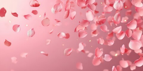 Falling Pink Petals on Light Pink Gradient Background Abstract Floral Design