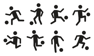Football Player Icon Set – Sports Silhouette Vector,Football Sports Icons – Player Movement and Action Poses