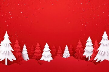 Paper Cutout Christmas Trees on Red Background Festive Design