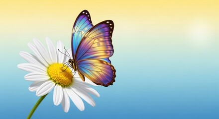 Enchanting butterfly perched delicately on a vibrant white daisy bloom