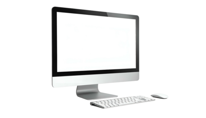 Silver desktop computer with keyboard and mouse