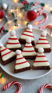 Christmas Santa Hat Brownie Cookies with Holiday Decorations