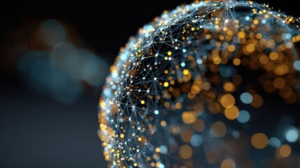 Abstract Digital Globe With Illuminated Dots And Lines Against Dark Backdrop