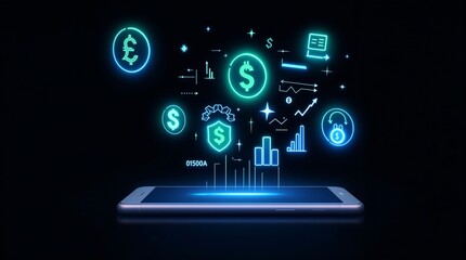 Online banking financial app with digital currency on a phone