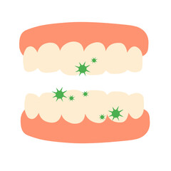 vector cartoon tooth with bacteria