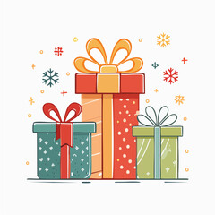 Festive Trio of Gift Boxes Doodle Illustration
