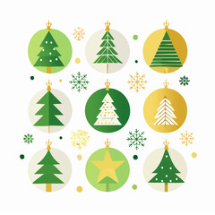 Modern Christmas Tree Ornaments Collection in Green and Gold