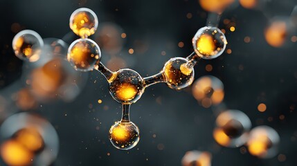 Abstract Molecular Structure Glowing Against Dark Background With Light Particles