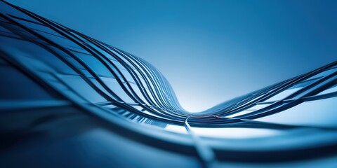 Abstract Network of Connected Dotted Lines on Gradient Blue Background High Tech Data Communication Conceptual Visualization Smooth Lines Dynamic Flow