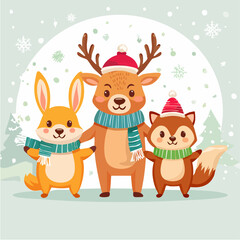 Christmas Woodland Friends in Snowfall