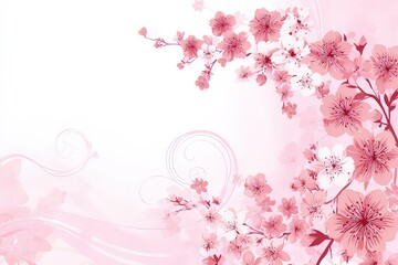 Fototapeta premium Delicate Pink Cherry Blossoms on White Background with Subtle Swirls and Soft Lighting