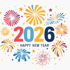 Happy New Year celebration party card design with bright colorful fireworks and floral pattern vector illustration wallpaper