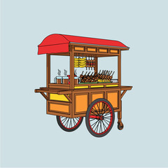 Traditional Street Food Cart Vector Illustration
