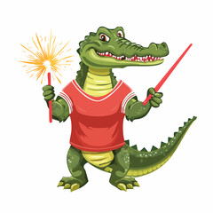 Cheerful Gator Mascot Holding Sparkler
