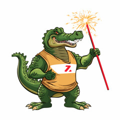 Fierce Alligator Mascot Celebrating with a Sparkler
