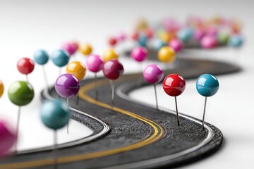 Colorful Pushpins Mark Winding Road
