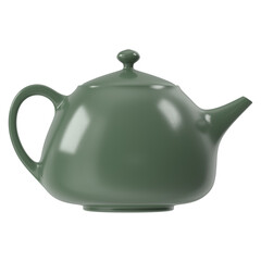 Green ceramic teapot isolated on white background, perfect for tea time