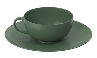 Elegant green teacup and saucer set isolated on a white background