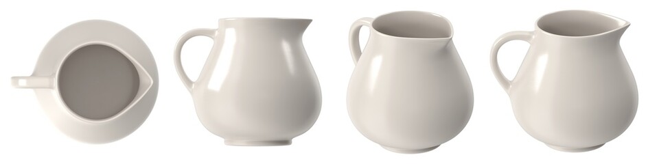 Elegant white ceramic pitcher in multiple views, perfect for serving beverages