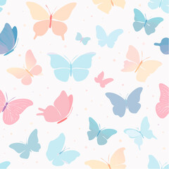 Colorful Pastel Butterflies Pattern on Light Background.