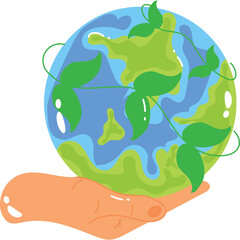 Open Hand Gently Holding A Lush Green Earth With Growing Vines and Leaves Against A Clean Transparent Background Symbolizing Growth And Conservation