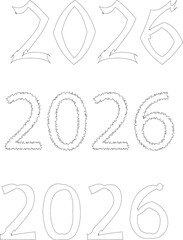 Simple black lines numbers for the year 2026, New Year