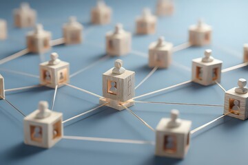 Abstract Network of Connected Cubes on Blue Surface with Warm Lighting and Soft Focus